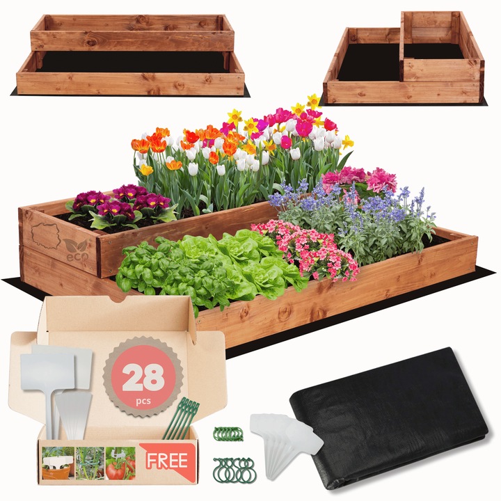 Gradina verticala MODO24, lemn, impregnat, 18x90x60cm, maro, set cu agrowlocnina, cleme si etichete