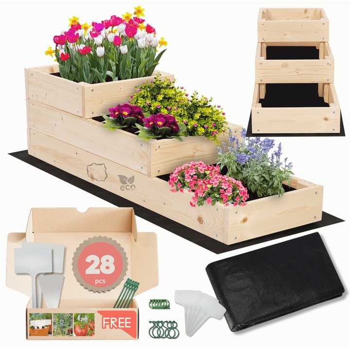 strat inaltat pentru gradina MODO24, din lemn de pin, 27x30x90cm, set cu accesorii