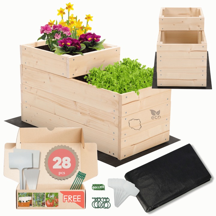 Gradina verticala din lemn MODO24, 36x30x60cm, colorata, set cu agrowla, cleme si etichete