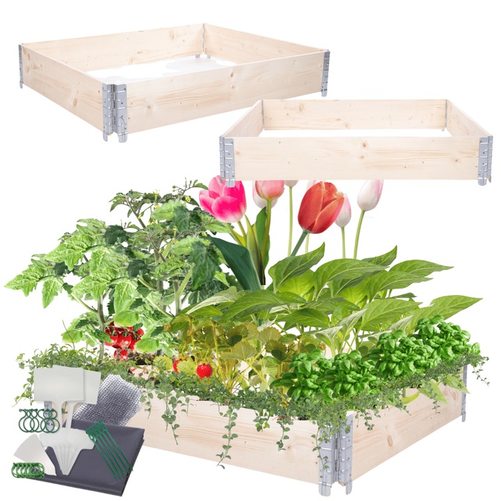 Jardiniera gradina inaltata MODO24, reglabil, lemn, 20x120x100cm, bej