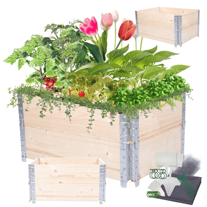 Pat inaltat pentru gradina, MODO24, reglabil, 40x60x80cm, bej, din lemn