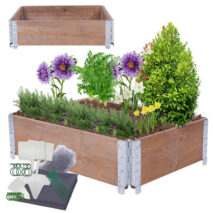 Jardiniera gradina inaltata MODO24, 20x60x80cm, lemn, maro, set cu accesorii gradinarit