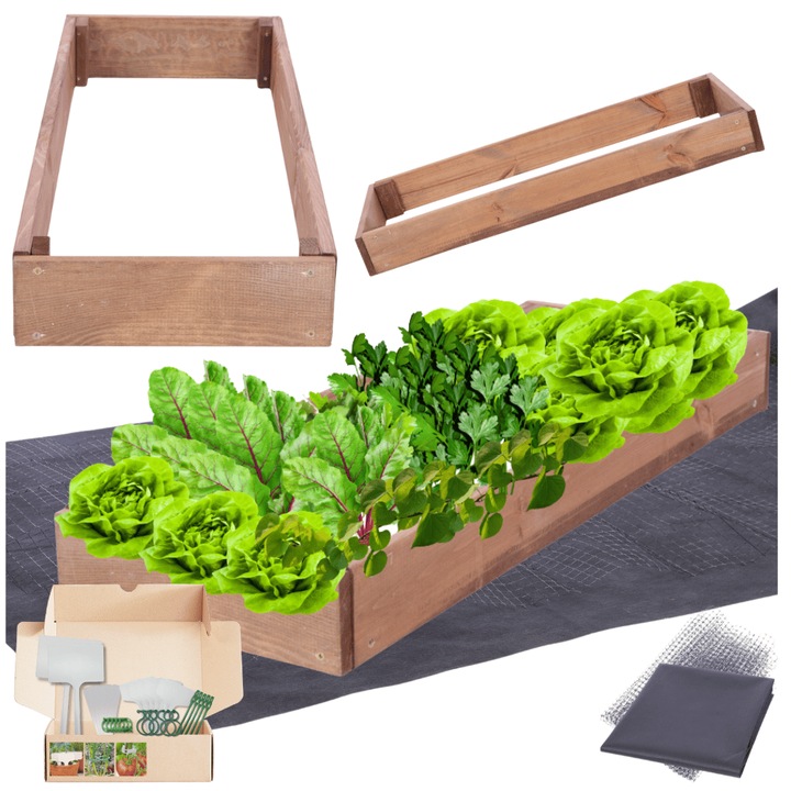 Ghiveci din lemn MODO24, 9x30x60cm, brown, pentru legume, set de montaj