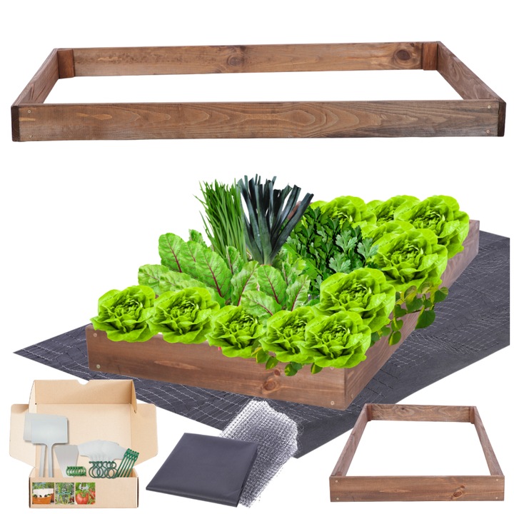 Ghiveci din lemn MODO24, 9x60x80cm, culoare maro, pentru legume, cu functie de inspekt sau donica, montaj simplu