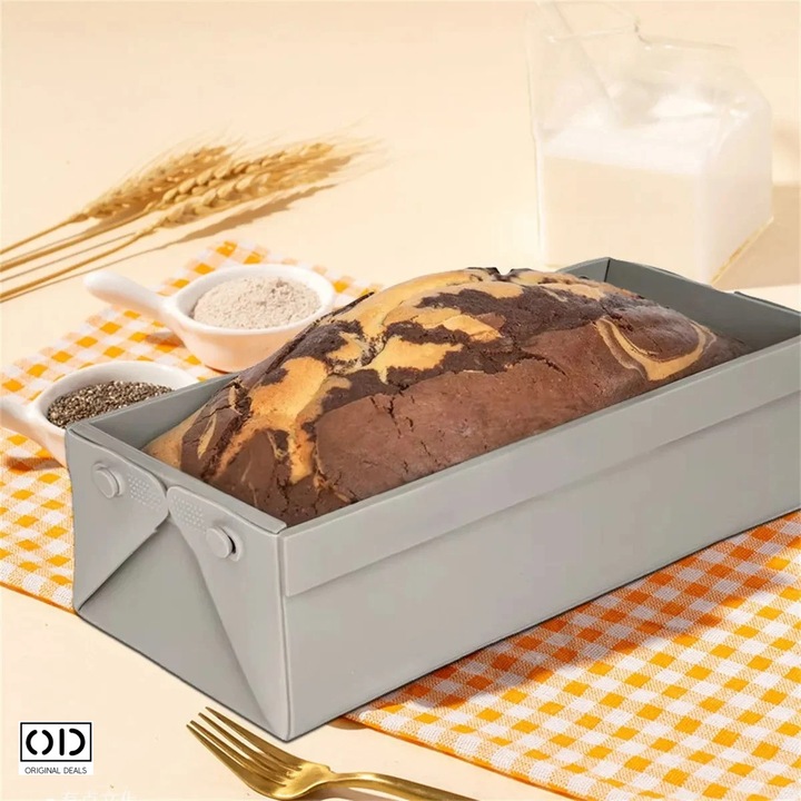 Tava din Silicon pentru Cozonac, Chec si Prajituri cu Pereti Detasabili, Antiaderenta si Rezistenta la Temperatura Inalta, 24.5 x 11 x 6.5 cm, ORIGINAL DEALS