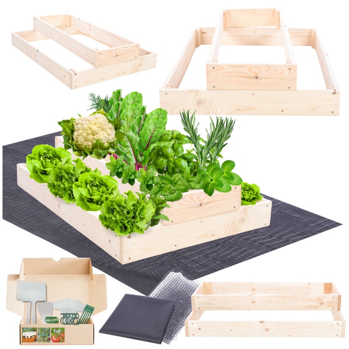 Ghiveci din lemn MODO24, 18x60x100cm, bej, pentru legume, cu montaj simplu