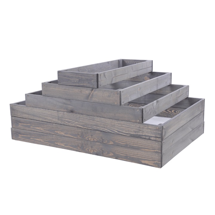 Pat inaltat pentru legume, Modo24, 54x120x90cm, gri, din lemn, cu protectie impotriva intemperiilor