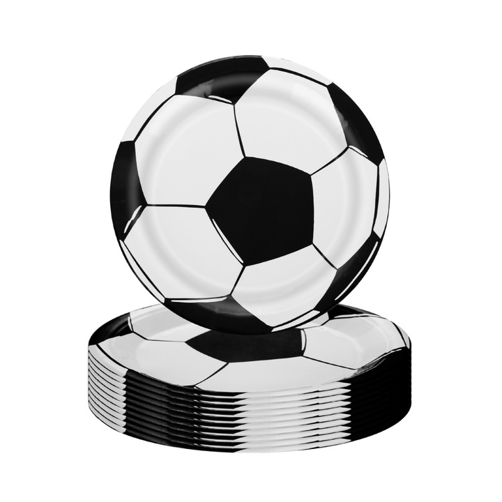 Set 10 farfurii carton, unica folosinta, Ø 23cm, Tematica Fotbal, Petrecere Copii