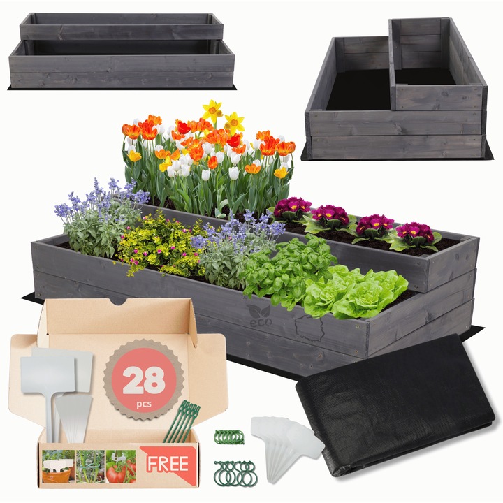 Gradina verticala MODO24, 27x120x60cm, gri, set cu agrowloknina, spinki si etichete