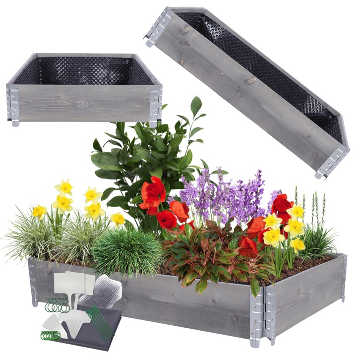 Ghiveci kaskadow, MODO24, 20x120x80cm, gri, cu folie de protectie si accesorii gradinarit