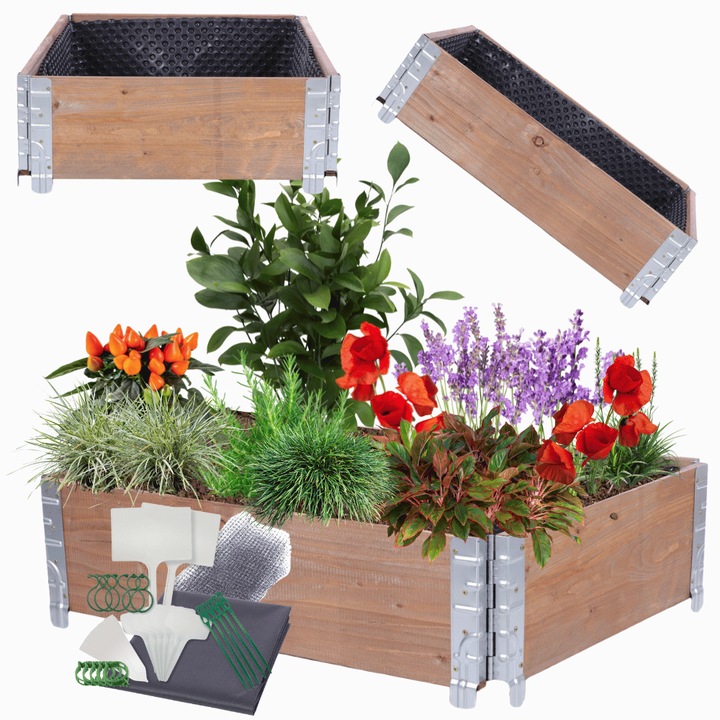 Ghiveci kaskadow cu reglaj MODO24, 20x60x80cm, lemn, brown, set cu folie de protectie si accesorii gradinarit