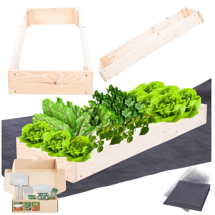 Ghiveci din lemn MODO24, gradinarit, 9x30x60cm, bej, set de montaj