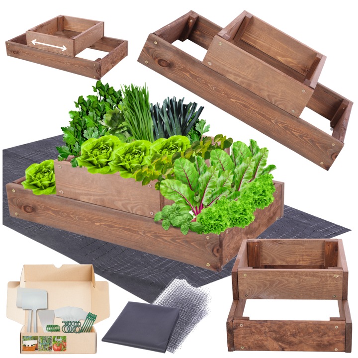 Ghiveci din lemn pentru legume, MODO24, 18x60x30cm, brown, set de montaj