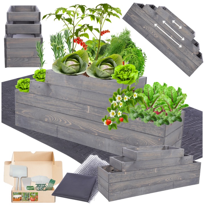 Ghiveci din lemn, MODO24, gradina inaltata, 45x120x30cm, gri
