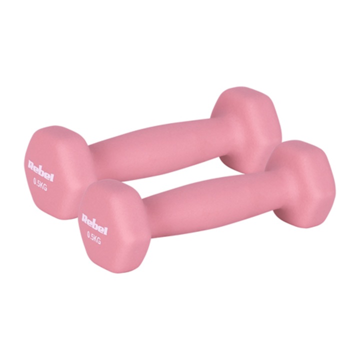 Set gantere Rebel Active RBA-2330-0.5, 2 x 0.5kg, fonta si invelis de neopren Roz