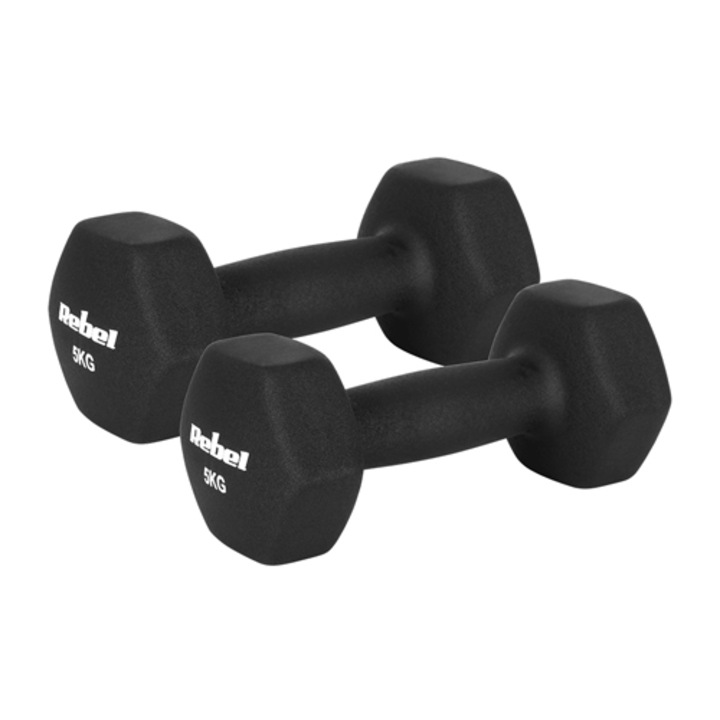 Set gantere Rebel Active RBA-2330-5, 2 x 5kg, fonta si invelis de neopren Negru