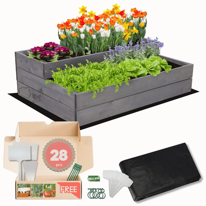 Gradina verticala MODO24, lemn, gri, 27x90x60cm, set cu agrowloknina, spinki si etichete