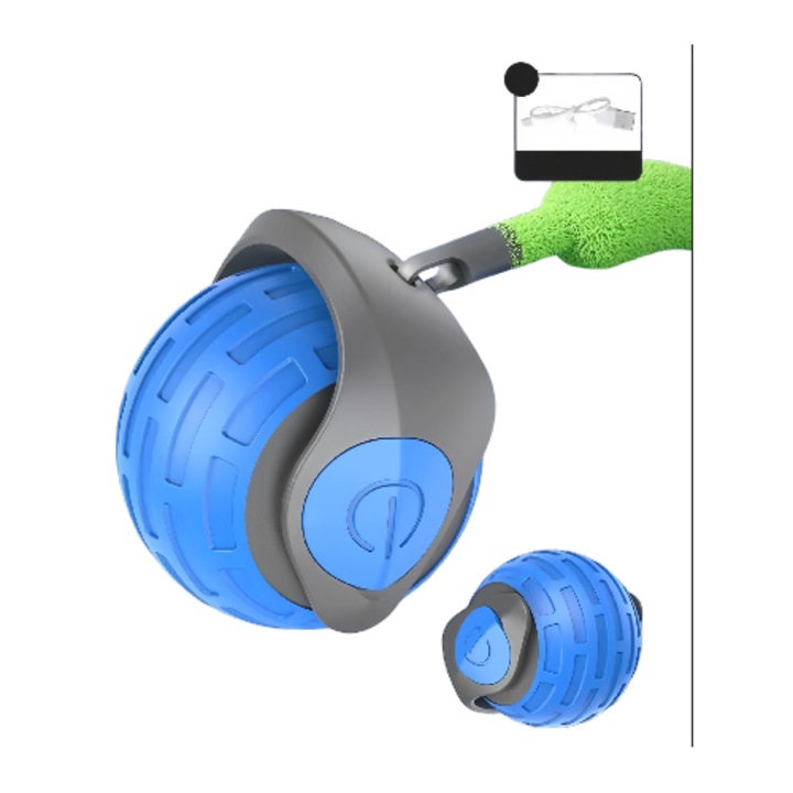 Interaktív játék háziállatoknak, automata labda puha farokkal, USB-ről tölthető, kék, kutyáknak és macskáknak