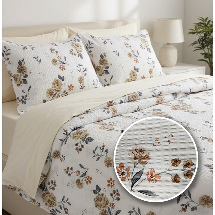 Lenjerie de pat creponată Ralex Pucioasa 100% bumbac, elegantă, dimensiuni pentru o persoană, 160x240cm, 140x210cm, 50x70cm