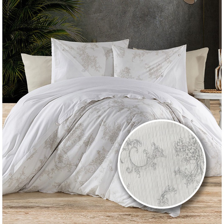 Lenjerie de pat creponată Ralex Pucioasa 100% bumbac, pentru o persoană, design elegant, ușor de întreținut, multicolor