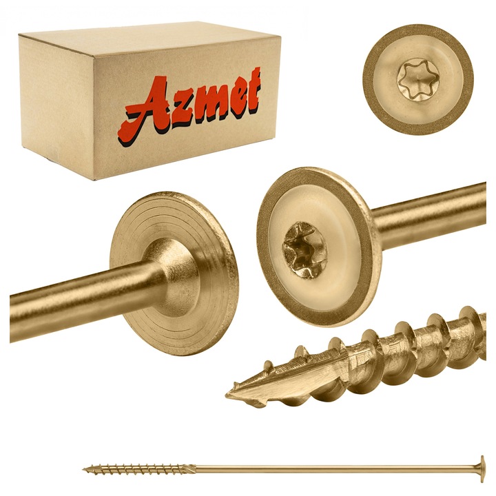 Suruburi pentru lemn Azmet WCT set 25 buc, 10x340mm, cap taler, TX-40, otel zincat