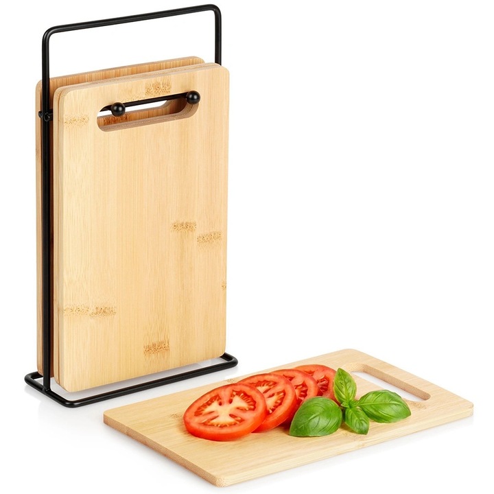 Set 4 tocatoare de bucatarie din bambus cu suport, 22x14cm, culoare maro