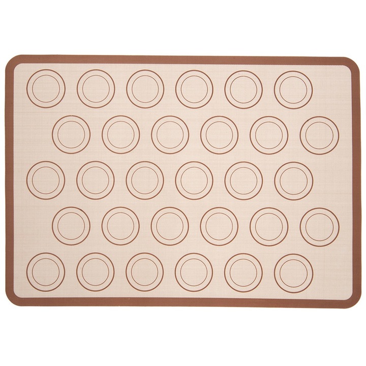 Covoras de copt pentru macarons, Artemis, 42x29,5cm, silicon, 30 cercuri, culoare bej