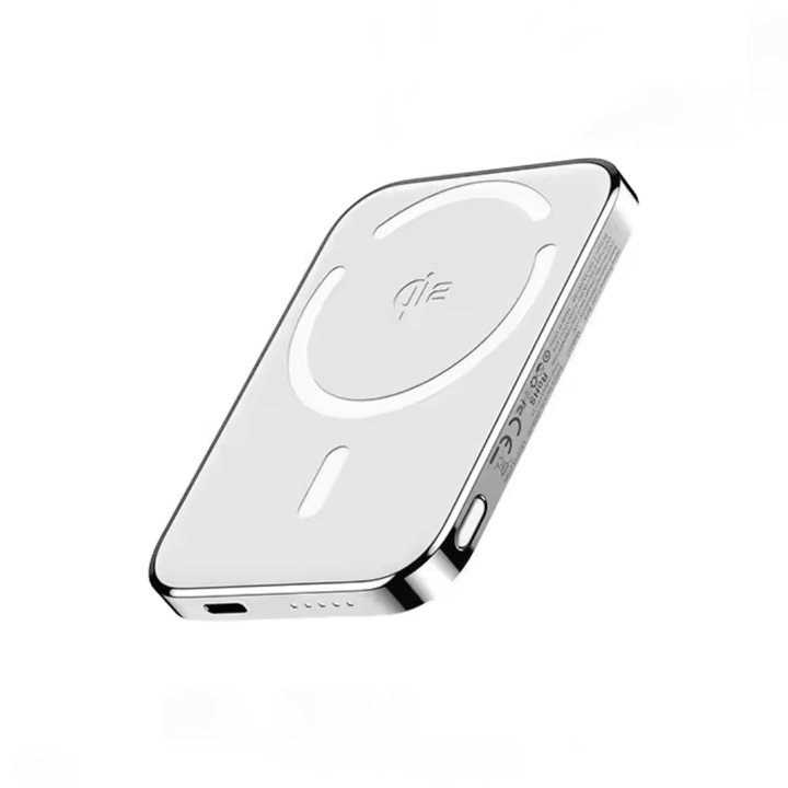Baterie externa 10000mAh Qi2 15W, Compatibil MagSafe, Incarcare Qi2 15W Wireless & 20W Cablu, Aluminiu, Alb