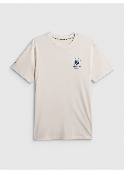 Férfi póló 4F, bézs, pamut, mintás