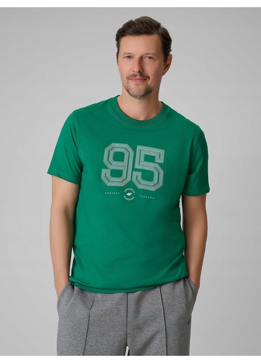 Férfi póló, 4F, zöld, pamut, normál, mintás, Zöld