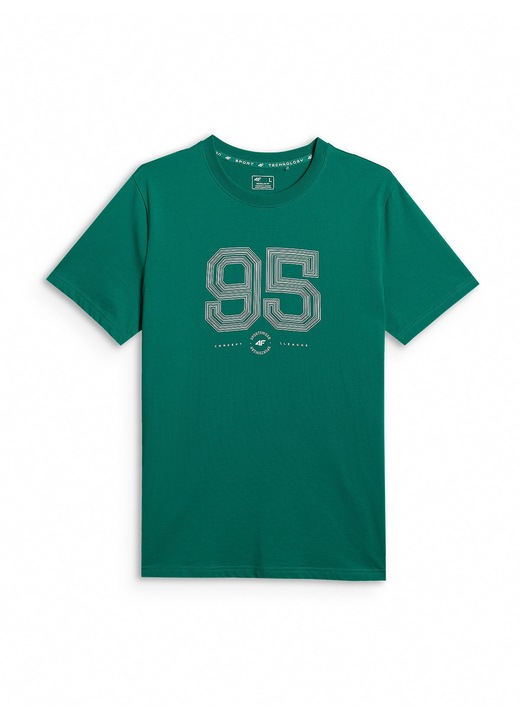 Tricou barbat, 4F, verde, bumbac, regular, imprimeu, Verde