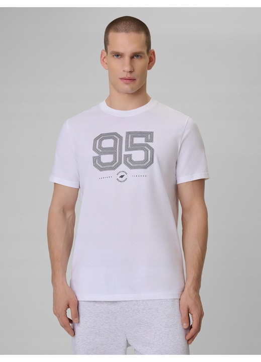 Férfi 4F fehér pamut póló, normál szabású, mintás