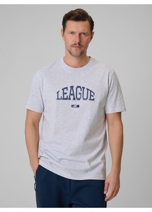 Férfi póló, 4F, szürke, pamut, mintás