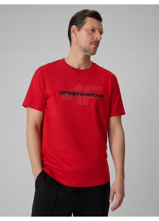 Férfi póló 4F piros, normál szabású, mintás, pamut