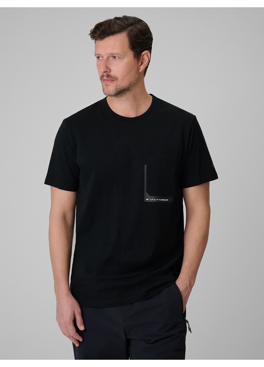 Férfi póló 4F, fekete, pamut, mintás, laza szabású