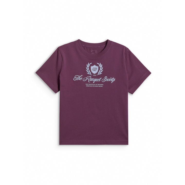 Tricou sport dama, 4F, boxy, imprimeu, burgundy, bumbac, XS INTL