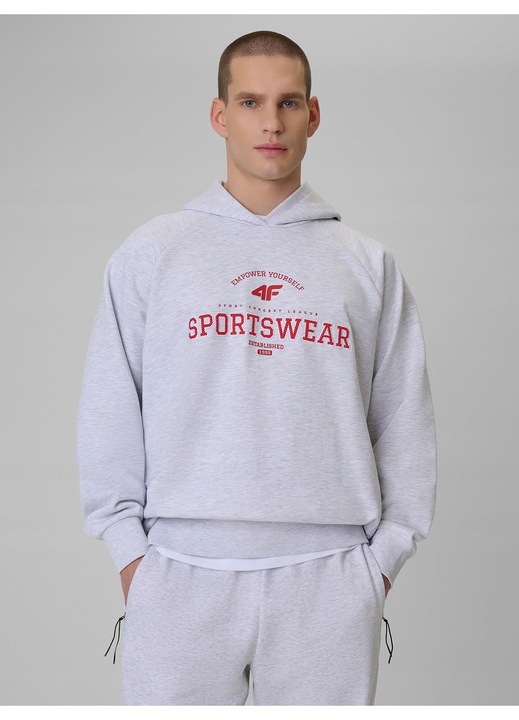 Férfi pulóver 4F, szürke, kényelmes, kapucnis, laza szabású