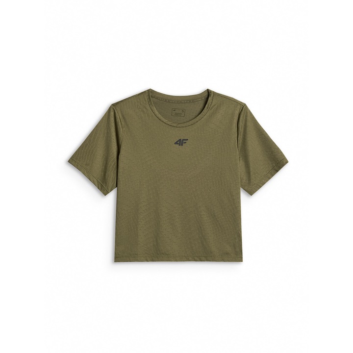 Tricou sport dama 4F, cropped, uscare rapida, maslinie