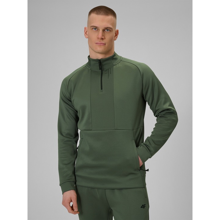 Férfi 4F sport pulóver, gyorsan száradó, magas gallér, khaki