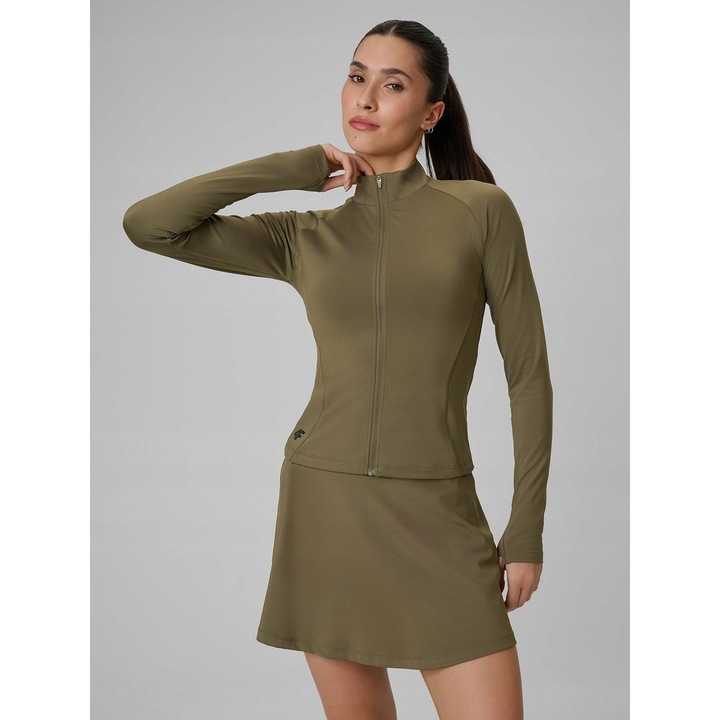 Női sport pulóver, 4F, slim, olívazöld, gyorsan száradó