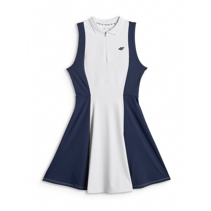 Rochie sport dama, 4F, slim fit, alb/bleumarin, fara maneci
