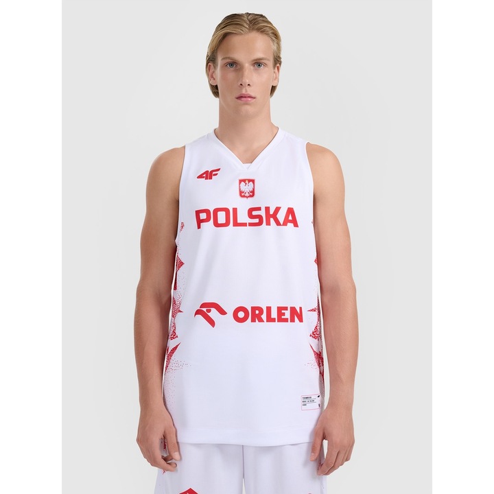 Férfi sportpóló, 4F, pamut, fehér