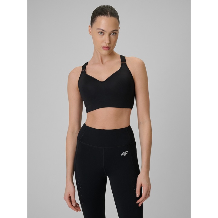 Női sportmelltartó, 4F, edzéshez, magas tartás, fekete