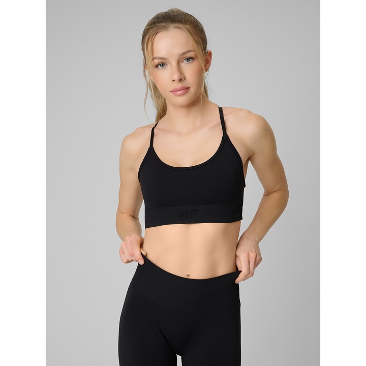 Női sportmelltartó, 4F, varrás nélküli, 4FDRY technológia, fekete