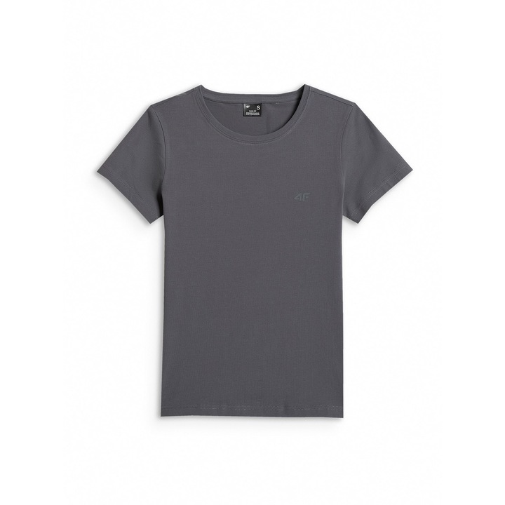 Tricou sport dama, 4F, gri, bumbac, croiala slim, M INTL