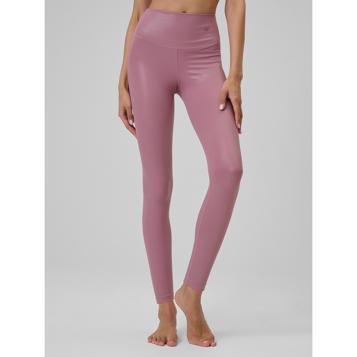 Női sportnadrág, 4F, jóga leggings, gyorsan száradó, rózsaszín, fényes anyag