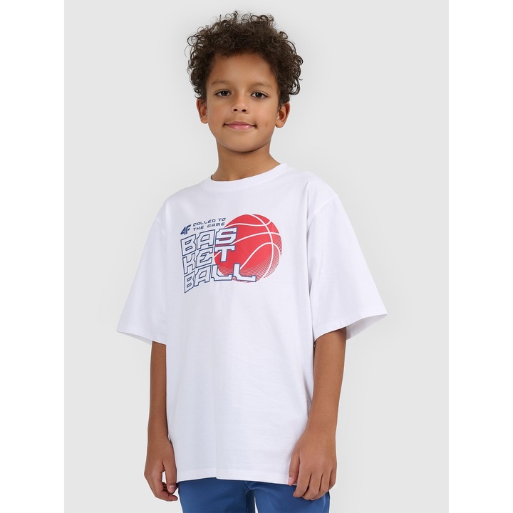 Gyermek polo, 4F, feher, pamut, mintas, Fehér