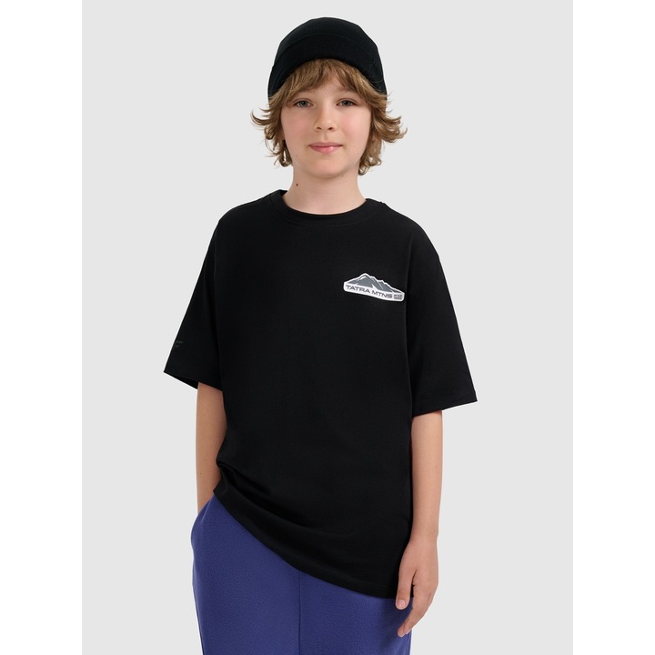Gyerek póló, 4F, oversize, fekete, pamut, mintás, 164 CM