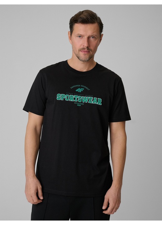 Férfi póló 4F, fekete, mintás, pamut
