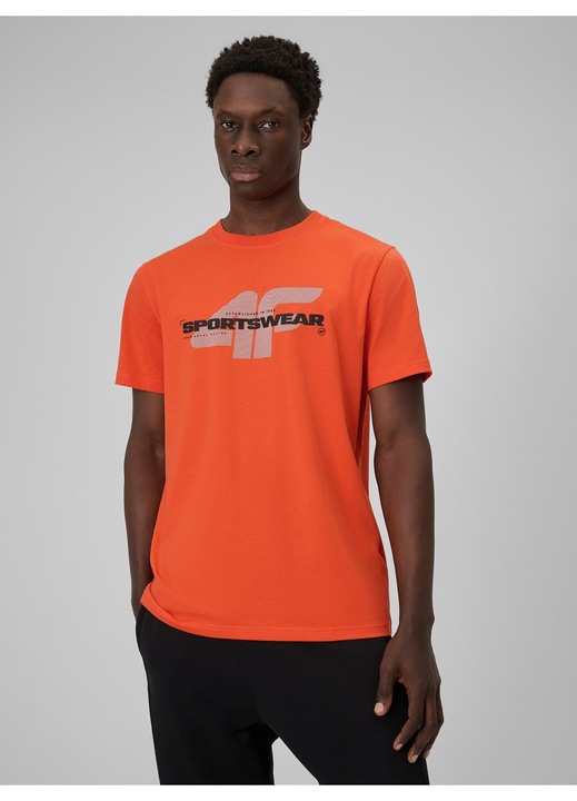 Férfi póló 4F narancssárga pamut, regular, mintás